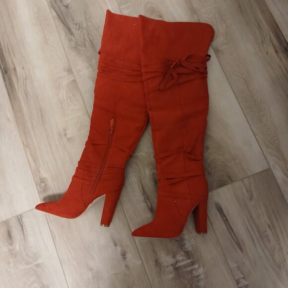 LADIES RED SUEDE THIGH HIGH BOOTS SIZE 8.5 - Picture 1 of 4